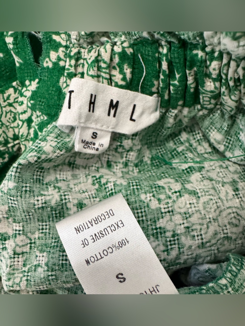 Anthropologie THML Kathleen top puff sleeves embroidered size S green pink - Picture 5 of 6